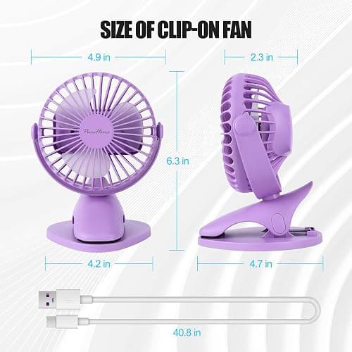 Portable Clip Fan Battery Operated,3 Speeds USB Rechargeable Mini Table Fan with Strong Airflow,360°Rotation Ultra Quiet Personal Desk Fan for Home Office Bedroom Dorm Stroller Camping(Purple) thumbnail 3