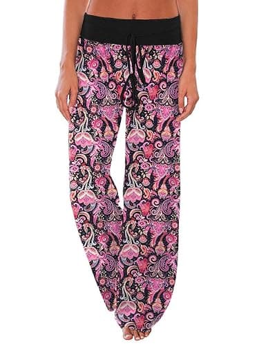 iChunhua Women's Comfy Stretch Floral Print Drawstring Palazzo Wide Leg Lounge Pant - Image 1