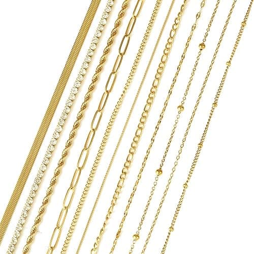 CHICVISION Gold Necklace set for Women,11PCS Cuban snake Chain Non Tarnish - Image 1