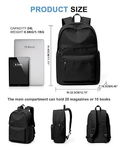 VGCUB Black School Backpacks Travel Book Bag Waterproof Work Light Aesthetic College Backpack for School Girls Boys Teens Mochilas Escolares Para Niñas Casual Daypack for Women Men thumbnail 2
