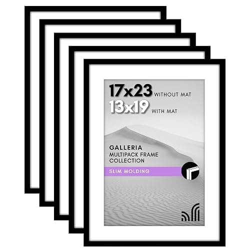 Americanflat 17x23 Picture Frame with Polished Plexiglass - Set of 5 - Use as 13x19 Frame with Mat or Display 17x23 Photo Without Mat - Galleria Collection - Picture Frames for Wall Display - Black - Image 1