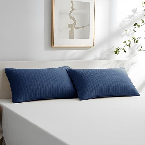 Southshore Fine Living, Inc. Blue Pillow Shams Standard Size 20"x26", Decorative Pillow Covers Queen Size Set of 2, Quilted to Match Full/Queen Quilt Set, Dark Blue - Image 1