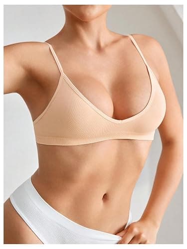 SweatyRocks Women's Triangle Bralette Plunge Bra V Neck Wireless No Padded Soft Comfortable Everyday Sleep Bras thumbnail 5