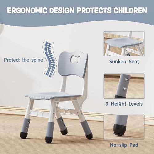 Brelley Kids Table and 6 Chairs Set, Height Adjustable Toddler Desk and Chair Set, Graffiti Desktop, Classroom/Daycare/Home, Children Multi-Activity Table for Ages 2-8 thumbnail 5