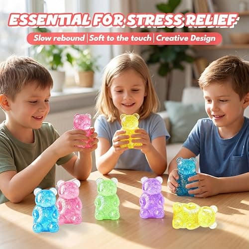 Bear Sugar Squishy Ball, Slow Rising High Density Stress Balls, Soft Sensory Toys Anxiety Relief Focus Toy for Kids Adults, Squeeze Balls Party for Favors Birthday Gifts (A-Yellow) thumbnail 6
