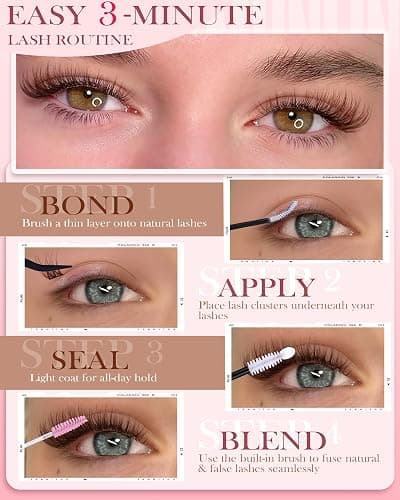 Natural Brown Lash Clusters Kit Wispy Eyelashes Clusters Kit C Curl Cluster Eyelash Extensions 10-16mm Cluster Lashes DIY Eyelash Clusters Waterproof Individual Lashes Extension Kit with Brush thumbnail 6