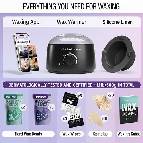 Tress Wellness Waxing Kit for Sensitive Skin – Safe for Face & Skin, Prep & Aftercare Wipes, Easy to Use – At-Home Kit for Face, Bikini, Brazilian & Full Body - Black, No Display thumbnail 2
