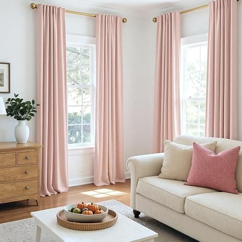 INOVADAY 100% Blackout Curtains 84 Inches Length 2 Panels Set, Back Tab/Rod Pocket Linen Black Out Curtains for Bedroom, Thermal Insulated Window Drapes - Blush Pink, W50 X L84 thumbnail 5