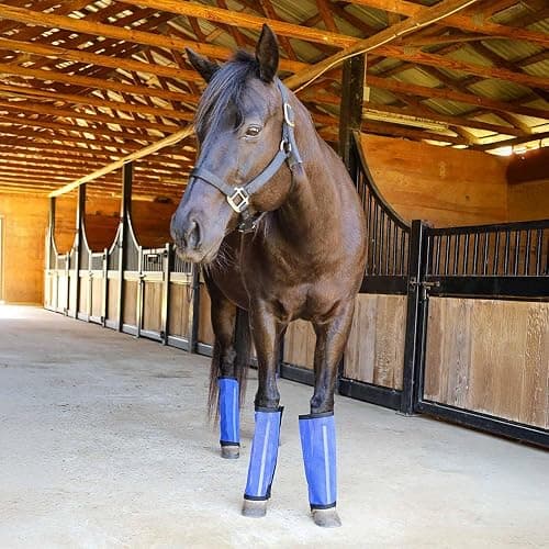 Jeffers Romper Stomper Fly Boots for Horses - Grey, Large – Breathable Mesh Leg Wraps for Insect Protection, Stable Accessories for Summer Turnout, Ride Gear, Horse Hoof & Leg Care - 4 Pack - Indigo - Small thumbnail 3