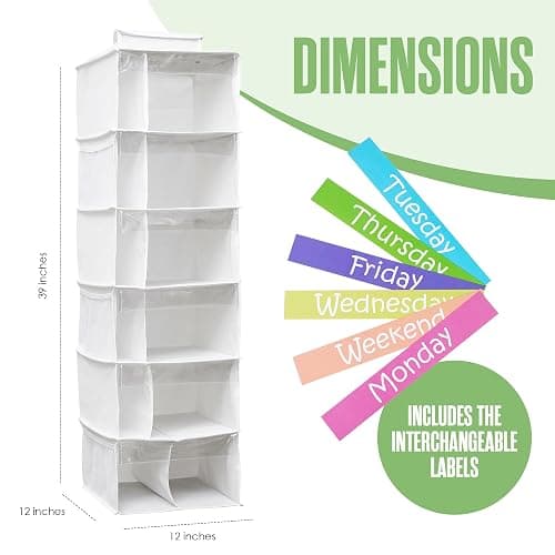 Kids Clothes Organizer, Weekly Clothes Organizer for Kids, Weekday, 6 Shelf | Houseables Outfit Organizers, Closet Daily Outfit Storage, Monday through Friday Clothing, Day of the Week, School, Hanging thumbnail 2