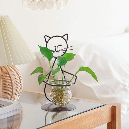 Marbrasse Desktop Glass Planter Vase Holder, Modern Creative Cat Plant Terrarium Metal Stand for Hydroponics Plants Home Garden Wedding Decoration Outdoor Planter Ideas (Style 2) thumbnail 4