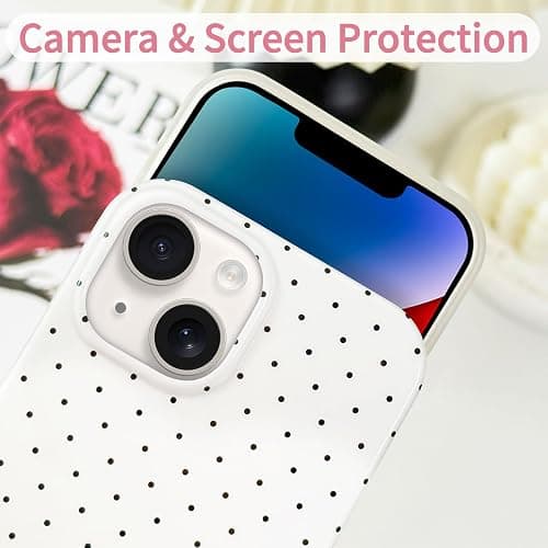 Hython for iPhone 14 Case & iPhone 13 Case Cute Polka Dot Aesthetic Design Simple Cover 6.1", Thin Slim Anti-Scratch Soft TPU Bumper Shockproof Rubber Protective Phone Cover Women Girls Girly, White thumbnail 3