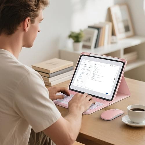 RAYMCRAFT for iPad 11th (A16, 2025) / 10th Generation Case with Keyboard, Mouse and Detachable Wireless Keyboard, 7-Color Backlight, Slim Case with Pencil Holder, Pink thumbnail 9