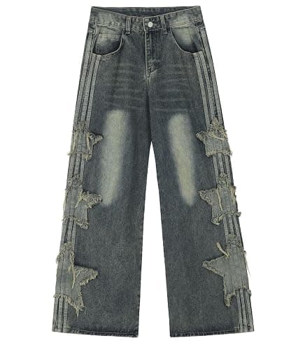 Lafaguw Baggy Jeans Star Patchwork High Waist Loose Pants Grunge Emo Clothing thumbnail 4