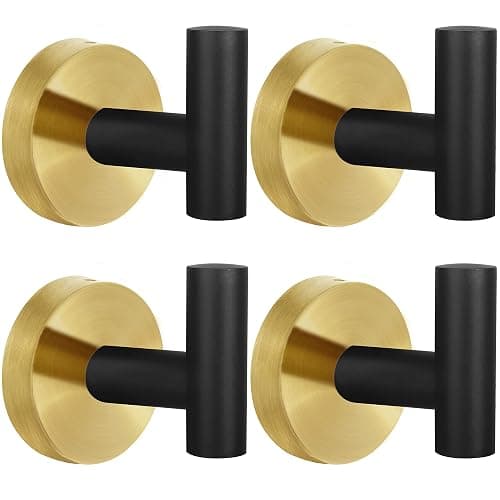 Homagic 4 Pack Robe Towel Hooks Coat Black Gold Wall Hook Stainless Steel Heavy Duty Door Hanger Towel Robe Clothes Cabinet Closet Sponges Hook for Bathroom Bedroom Kitchen Hotel Pool - Image 1