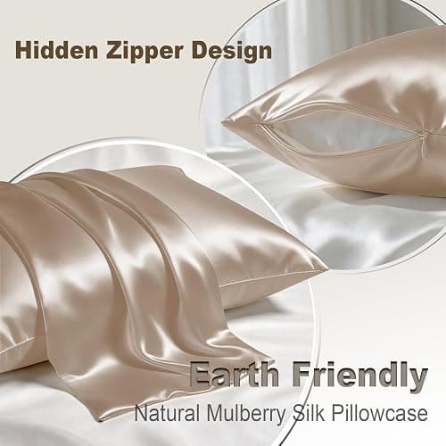 LYSHIN Silk Pillow Cases 2 Pack Standard Size with Zipper, Champagne | 19 Momme Mulberry Silk Pillowcase for Skin and Hair, Anti-Acne, Hypoallergenic, Cooling, Beauty Sleep, Gifts for Women thumbnail 3