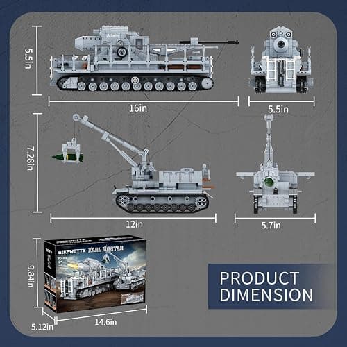Karl Heavy Mortar Tank Building Block Set 2875 Pieces, Compatible with Lego Military Army Set for Adults WW2 German Mortar Model Kit with Ammo Tractor, 1: 26 Scale Vehicles Model Home Decor thumbnail 3