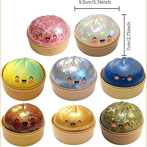 Glitter Dumpling Squishy, Giant Dumpling Squishys Toy With Steamer Box, Dumplings Squishy, Cute Soft Squeeze Dough Hand Fidget Toys, Stress Relief Dumplings Squishys Squeeze Toy (#H) thumbnail 2