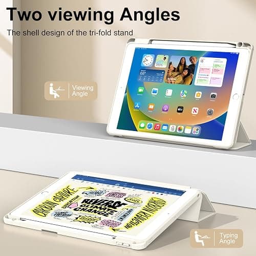 JKSML Case for iPad 9th/8th/7th Generation 10.2 Inch, Case with Pencil Holder for iPad 9/8/7 2021/2020/2019, Hard Back Cover, Auto Wake/Sleep, Cream White thumbnail 6