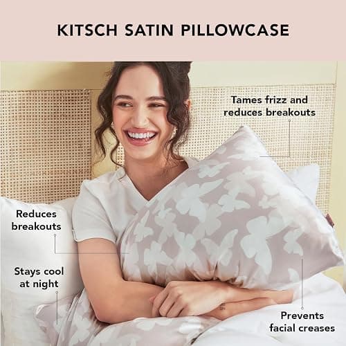 Kitsch Satin Pillowcase with Zipper for Hair & Skin, Softer Than Silk Pillow Cases Queen, Wrinkle-Free, Smooth and Cooling Satin Pillow Covers, Standard Size 19"x26", Champagne Butterfly thumbnail 4