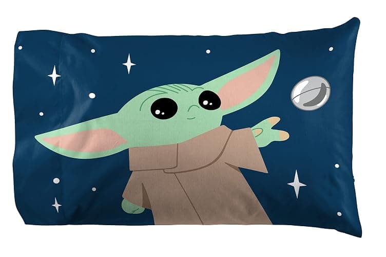 Jay Franco Kids Sheet Set with Fitted, Flat Sheets & Pillow Cover - Ultra-Soft Bedding with Pillowcase for Room Decor, Blue - Mandalorian, 4 Piece Queen thumbnail 4