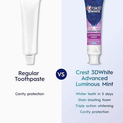Crest 3D White Advanced Luminous Mint Teeth Whitening Toothpaste, Crest Toothpaste, 3.7 oz Pack of 4 - Helps Remove Surface Stains, Whitens Teeth, Strengthens Tooth Enamel, Protects Against Cavities thumbnail 4