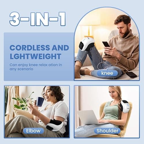 ZHIXJIA Knee Massager with Heat, 3-in-1 Smart Portable, 3 Vibration Modes and 3 Heating Levels LED Vitality Joints Knee Massager, Gift for Men and Women, White thumbnail 4