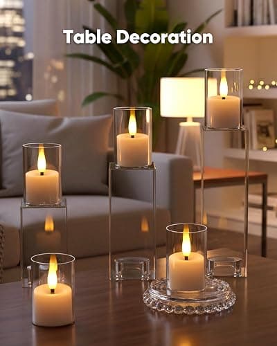 Homemory Acrylic Flameless Led Votive Tealight Candle with 6H Timer, 12Pack | auto timer, Pre-installed batteries, warm flicker, 1.5" x2.4", shatterproof acrylic, for wedding centerpiece, Christmas decor thumbnail 6