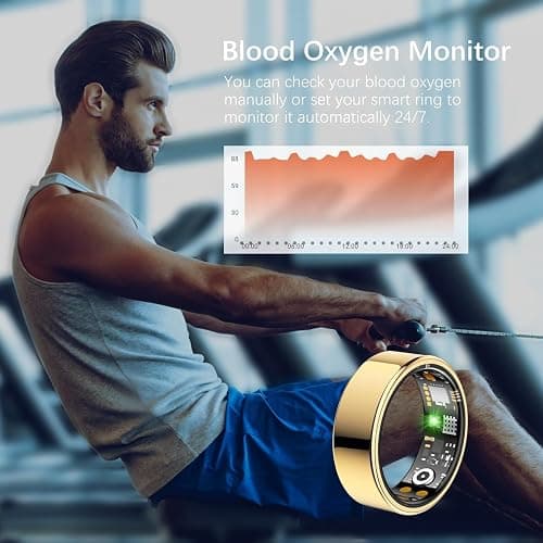 Ring Health Tracker for Women Men, Fitness Tracker with Heart Rate, Blood Oxygen, Sleep Monitor, Calories, Step Counter, IP68 Waterproof Smart Ring for iPhone & Android, No Subscription Fee (Gold, 7#) thumbnail 6