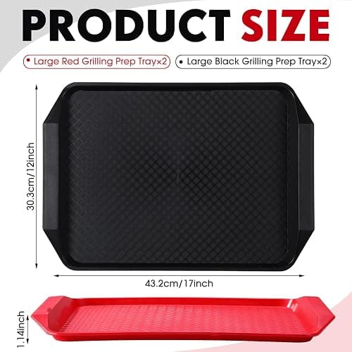 Doublefill Set of 4 Grilling Prep and Serve Trays, 17x12 in Black Red | Large BBQ Platter for Raw and Cooked Food, Cooking Meat Plastic Grilling Trays, Stackable Defrosting Prep and Carry System thumbnail 3