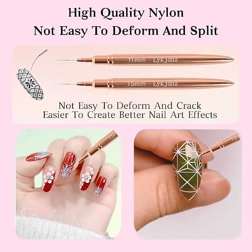 5pcs Nail Art Liner Brushes,Liner Brush For Nails Gel,Painting Art Design Brush Set Nail Dotting Drawing Tool For Long Lines, Thin Details, Fine Drawing Sizes 7/9/11/15/25mm（Rose Golden） thumbnail 7
