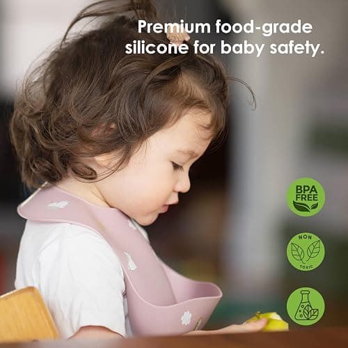 ROCCED Baby Silicone Bibs 2 Sets Baby Bibs with Food Catcher for Girls Boys Toddlers BPA Free Waterproof Soft Durable Adjustable Silicone Bibs for Babies-Shifting Sand/Pale Mauve thumbnail 2