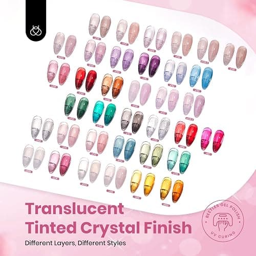 Beetles Jelly Gel Nail Polish Set, 53PCS 36 Colors Jelly Pink Milky White Red Black Blue Green Silver Cat Eye Base Glitter Glossy Matte Top Coat Crystal Ice Collection French Nails Gift for Women thumbnail 6