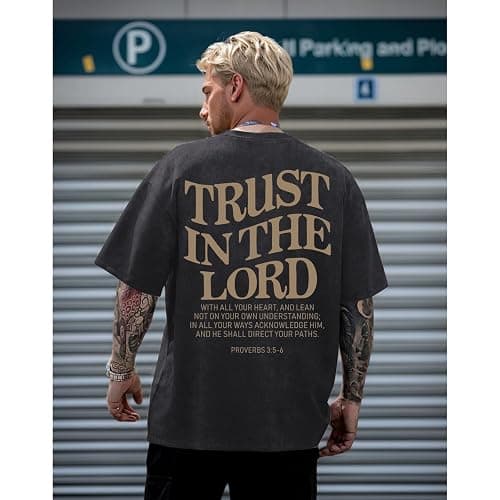 Wrenpies Mens Oversized Christian Shirts God Faith Jesus Religious Tshirts Trust in The Lord Bible Verse Tees Acid Wash Tops thumbnail 5