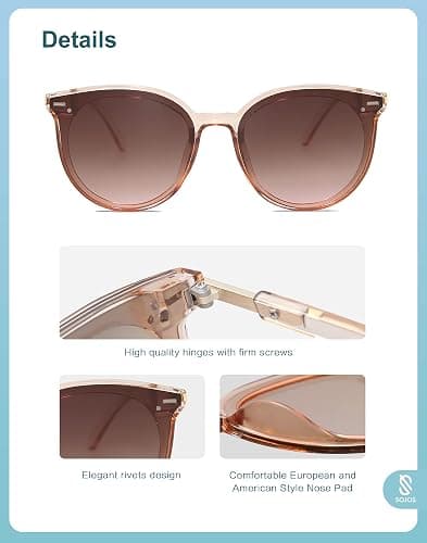 SOJOS Sunglasses Womens Trendy 2024 Classic Round Retro Vintage Shades Large Frame Sunnies SJ2067 - Brown thumbnail 4