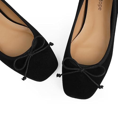 Modatope Ballet Flats with Bow Ballerina Closed Square Toe Slip on Bowknot Flats Shoes for Women Dressy thumbnail 5