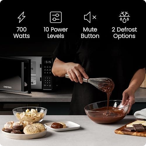 Chefman Countertop Microwave Oven 0.7 Cu. Ft., 700 Watts with 10 Power Levels, 6 Cooking Presets with One-Touch Express Cook, Eco Mode, Child Safety Lock, & Mute Button - Black thumbnail 2