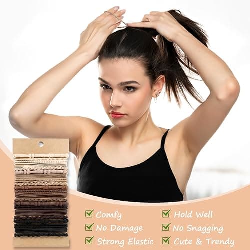 OHCISP Boho Hair Ties, 20 PCS of 4 Styles Cute Bands for Thick or Thin Hair, No Damage Elastic Bracelets, Brown Hair Accessories for Girls and Women thumbnail 4