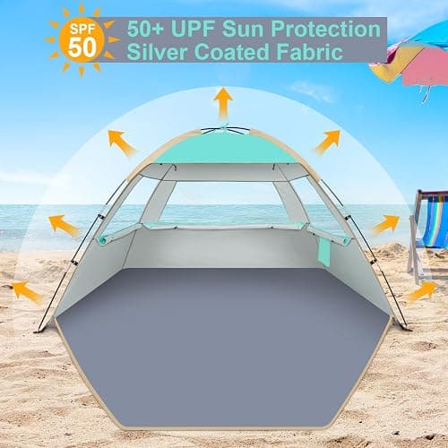 Gorich Beach Tent Sun Shelter for 3/4/6/8/10 Person with UPF 50＋ UV Protection, Lightweight & Easy Setup Beach Shade Canopy, Portable Beach Shade Tent Beach Cabana thumbnail 3