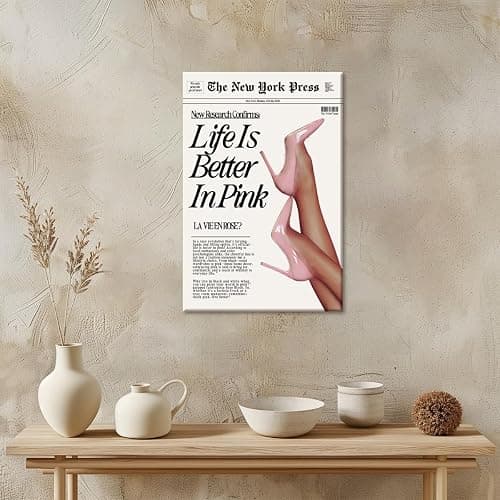 Trendy Baby Pink Poster 70s Canvas Prints The New York Press Wall Art Life Is Better in Pink Hot Girl Posters Preppy Aesthetic Decor Bedroom for Cool Girly Room Home Dorm 12x16inch Unframed thumbnail 4