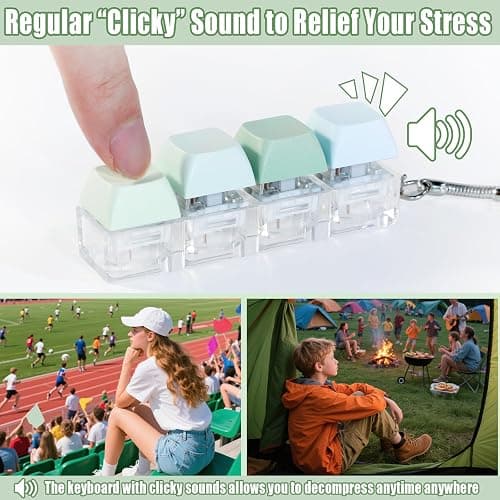 NiXianLinGo Quiet & Loud Keyboard Fidget Toys for Adults to Relief Stress Anxiety, 2 PCS Pink Green Cute Fidget Keychain Decoration, Silent Keyboard Clicker Fidget Toys for Office Work Library thumbnail 4