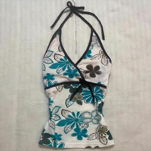 Grunge Halter Tank Top Women 2000s Cute Backless Sleeveless Going Out Cottagecore Summer Y2k V Neck Floral Tops thumbnail 5