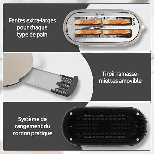 Olvy Grille Pain Electrique Ecran LCD Minuteur | 1 Appareil | Beige 4 Fentes 1500W Decongelation | Petit Dejeuner Familial | Toaster Fentes Larges Ramasse Miettes thumbnail 7