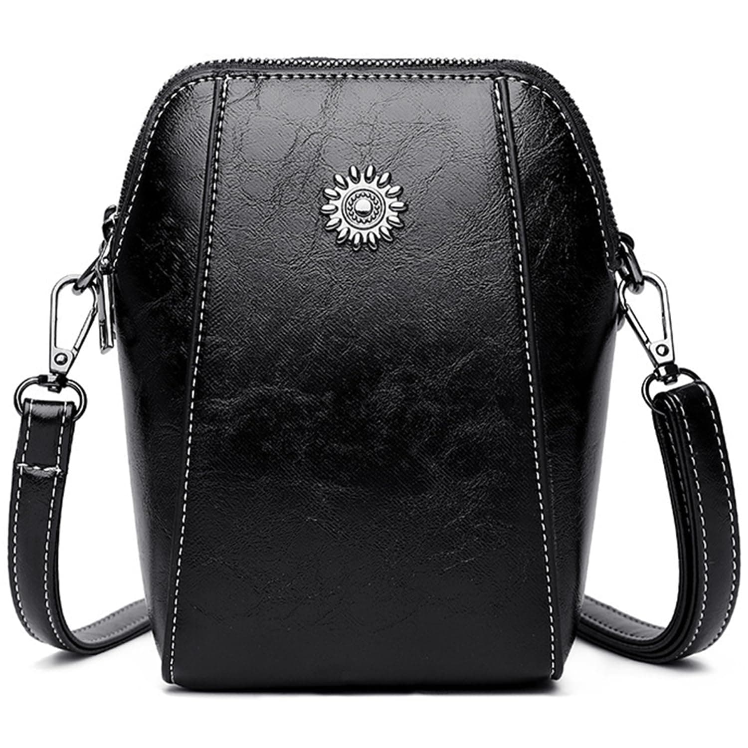 Bolso Crossbody Mujer - Pequeños Bandolera Bolsa para Teléfono Móvil, Monedero Suave PU Cuero Impermeable con Cremallera de 2 Capas Cartera Hombro y Bolso de Mano - Negro - Image 1