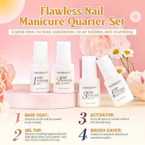 AZUREBEAUTY 42Pcs Dip Powder Nail Kit Starter, 32 Colors Spring Rainbow Bright Pink Red Green Acrylic Dipping Powder Set with Top/Base Coat Activator for French Art Manicure DIY Salon Gift thumbnail 9