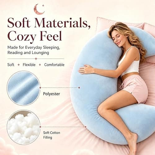 GueYi Oversized Moon Body Pillow, C-Shaped Cooling Moon Pillow (Blue) | Moon Design, 70.9 in Oversized, Body Support, Sleep Pillow, Unique Shape thumbnail 3
