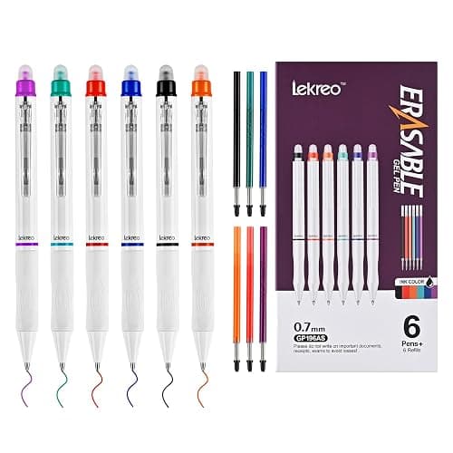 Erasable Gel Pens, 6 Colors Retractable 0.7mm Fine Point Erasable Pens Clicker + 6 Counts Refills, Assorted Color Inks, Make Mistakes Disappear for Writing Planner Drawing and Crossword Puzzles - Image 1