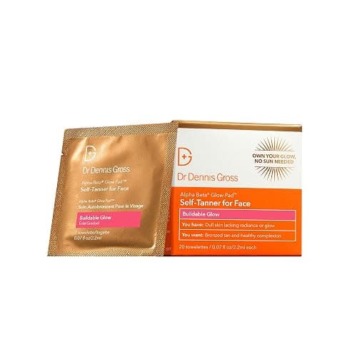 Dr. Dennis Gross Glow Pad Self-Tanner for Face – Exfoliating & Anti-Aging Towelette with AHAs & BHAs, Buildable Natural Glow, Hydrating & Streak-Free Application, 20 Pack - Image 1