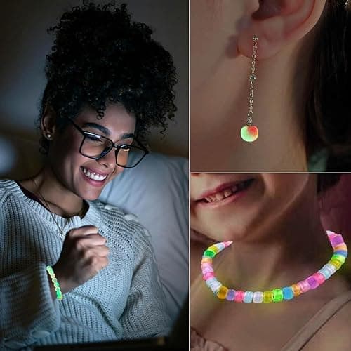 LYMOOR 1200 Glow in The Dark Pony Beads, Shine Pony Beads Bulk, Assorted Colors Mixed, Kandi Hair Bead Bracelet Making Kit, Crafts Necklace Jewelry DIY Gifts thumbnail 7