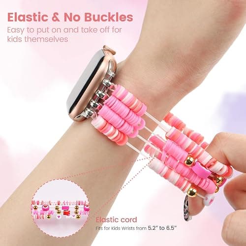 sylacor Beaded Bracelets Compatible with Kids Apple Watch Band 38mm 40mm 41mm 42mm 44mm 45mm 46mm 49mm, Cute Stretchy Strap for iWatch Series 10 9 8 7 6 5 4 3 SE SE2 for Girls Boys and Small Wrists thumbnail 4
